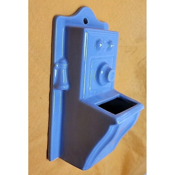 VTG Pastel Blue MCM Telephone Wall Hanging Planter Ceramic 7" Tall Grannycore - Picture 3 of 6